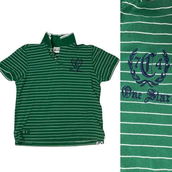 𝅺VINTAGE 1999 90s Converse One Star Polo Shirt Striped Green White Men’s Large - Picture 1 of 8